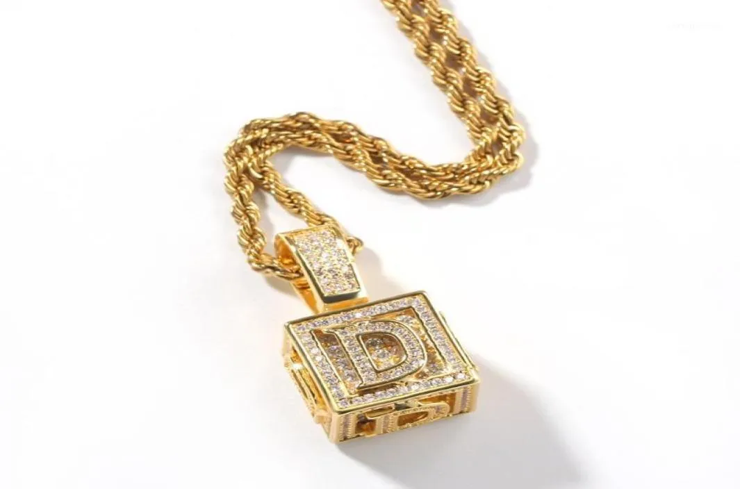 Pendant Necklaces 3D Cube Bling CZ Mirco Paved Dice Out Initial Pedant Necklace 26 Letter Men Jewelry Necklaces13601065