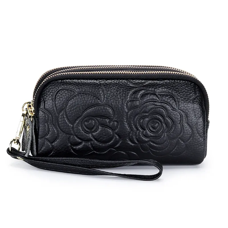 Portafogli Nuovo stile Brassa da clutch in pelle di mucca Ladies Multilayer cerniera piccola portafoglio per telefono di grande capacità di per telefono cellulare