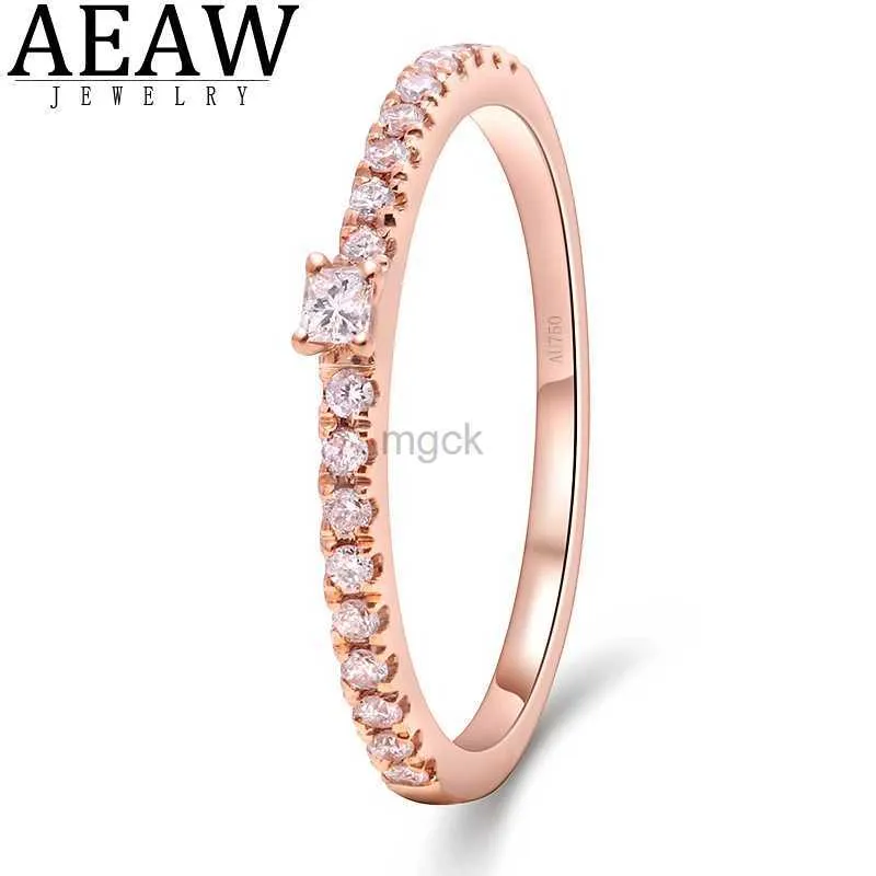 Anneaux de mariage 0,18ctw D Couleur Princesse Brilliant Cut Moissanite Engagement Band Half Eternity Band Real Solid 14K Rose Gold 240419