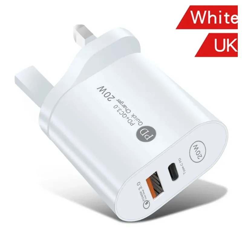2024 QC3.0 PD 20W Chargeur rapide Type-C Charge USB Head pour Samsung iPhone Phone Huawei Xiaomi Apple iOS Android Applied Quic 5V 4a pour