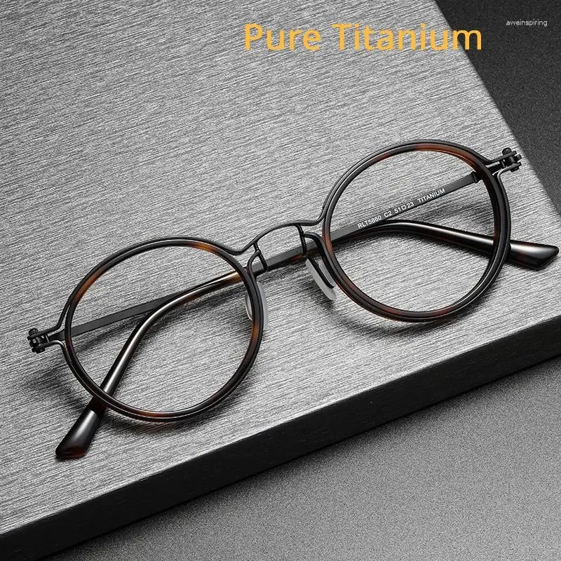 Solglasögon ramar japanska retro runda titanglasögon ram handgjorda varumärkesdesign män recept glasögon kvinnor myopi läser glasögon