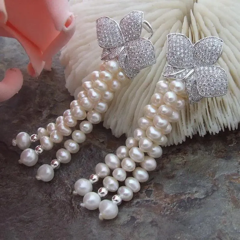 Kolczyki Dangle Sprzedaj naturalną białą perłową mikro inkrutarne akcesoria cyrkonowe biżuteria mody