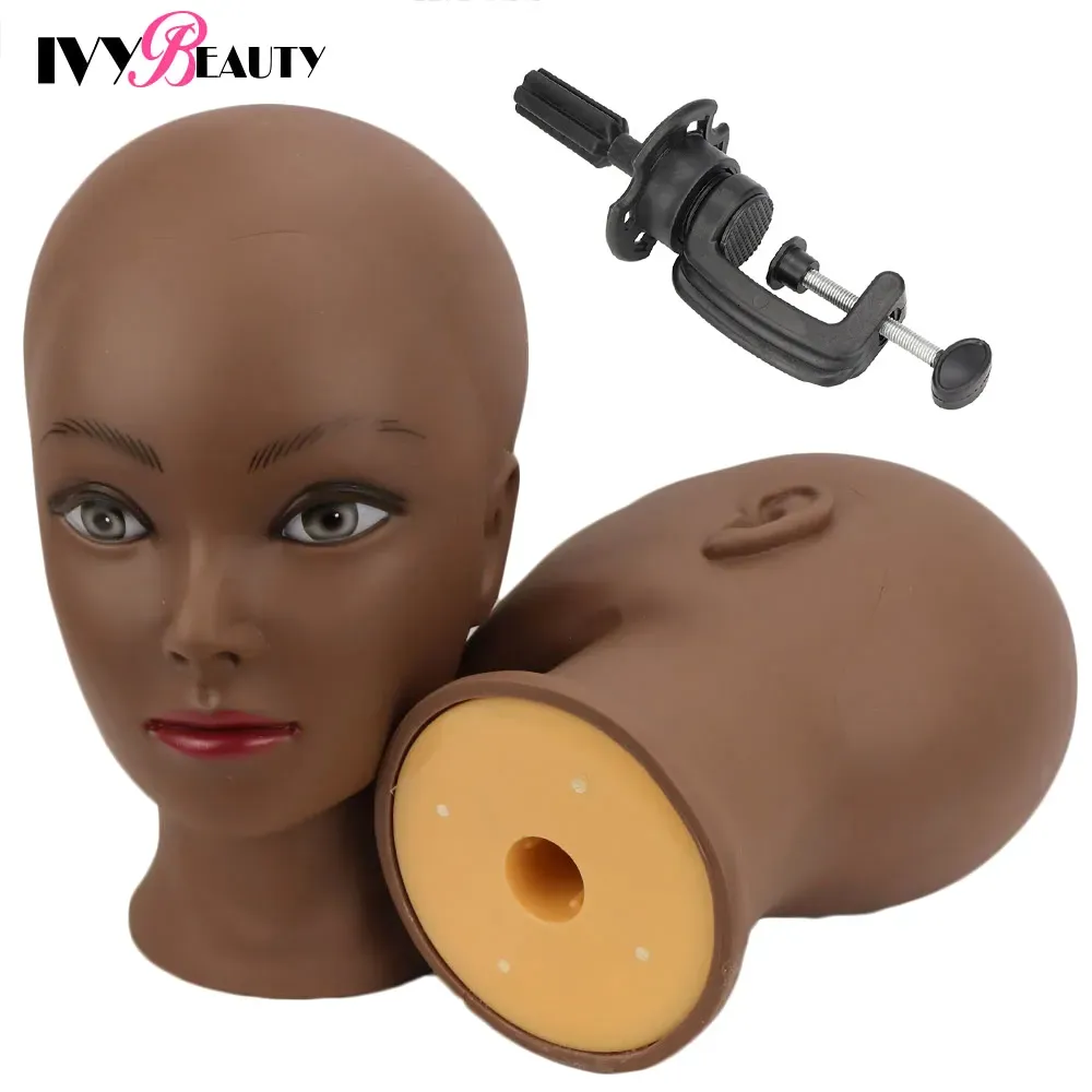 Stand Wig Stand Female Bald Mannequin Head con supporto per supporto per estetologia Pratica Africana Training Manikin Head per le parrucche per acconciatura Ma