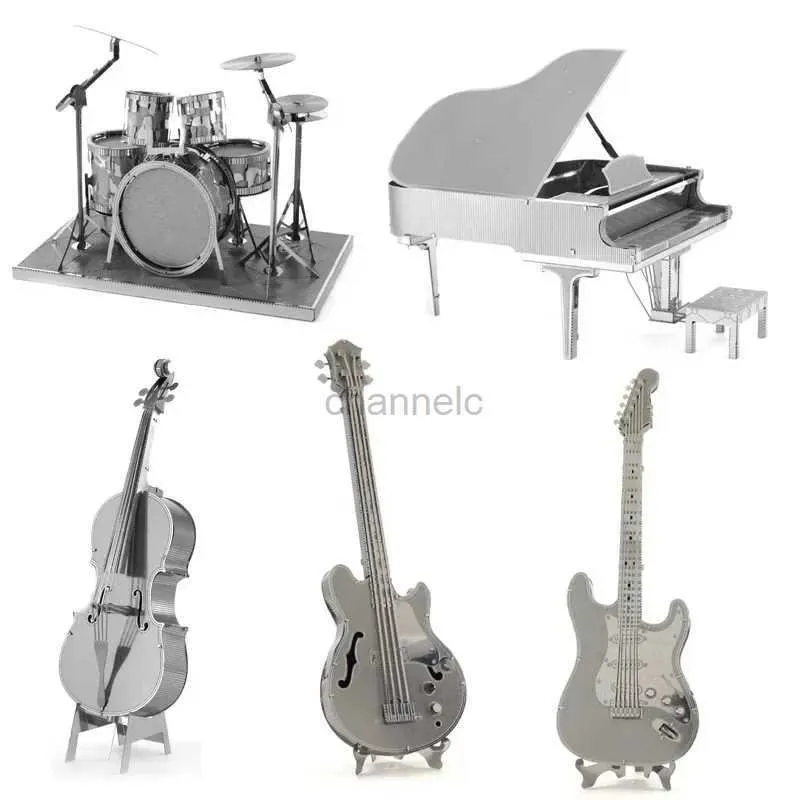 Puzzos 3D Instrumentos musicais DIY Modelo Metal Puzzle Bass Fiddle Bass Guitar Guitar Piano A Grand Piano Settle Jigsaw Puzzle Toys for Adult 240419