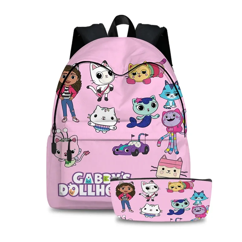 Taschen Gabby's Dollhouse -Rucksack für Kinder Mädchen Kindergarten Beutel Gabby Cats Cartoon Bookbag 2pcs/Set Kinder Schultaschen Mochila