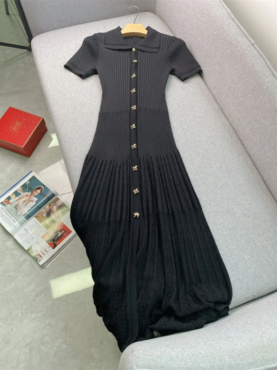fringed knitted dress V-Neck Short Sleeve Fringe Hem Knit Dress Sand / One Size main image 1