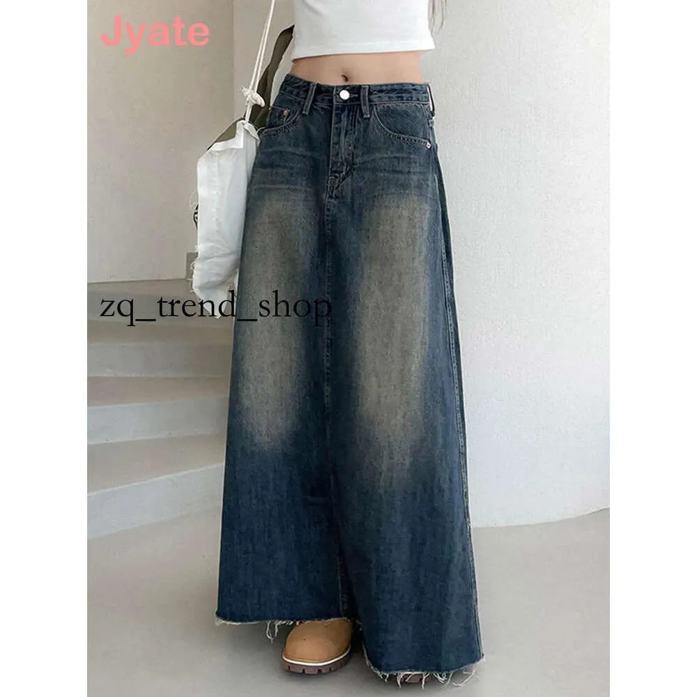 Rokken Jyate Vintage Maxi Denim Women Y2K Grunge Streetwear Pockets Chic Lange vrouwelijke Casual Harajuku Aesthetic Faldas 3 95