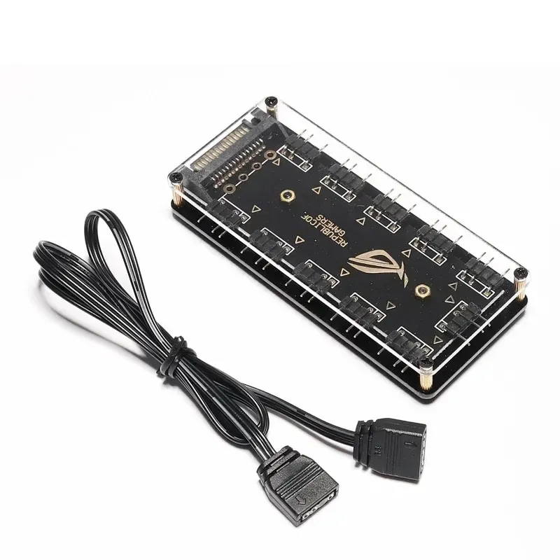 NEU 2024 5V 3-Pin RGB 10 Hub Splitter SATA Power 3Pin Argb Adapter-Erweiterungskabel für Asus Aura Sync MSI ASROCK RGB LED W/Fall für ASUS für