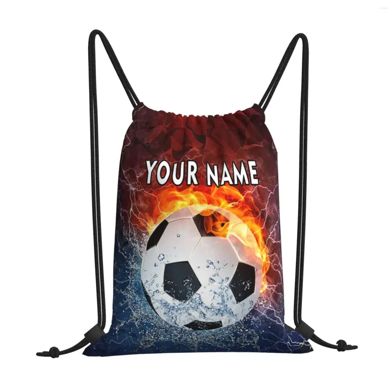 Shopping Bags Soccer Custom Your Name Drawstring Bag Backpack Fashion Sports Gym Outdoor Travel Storage Teenager Casual