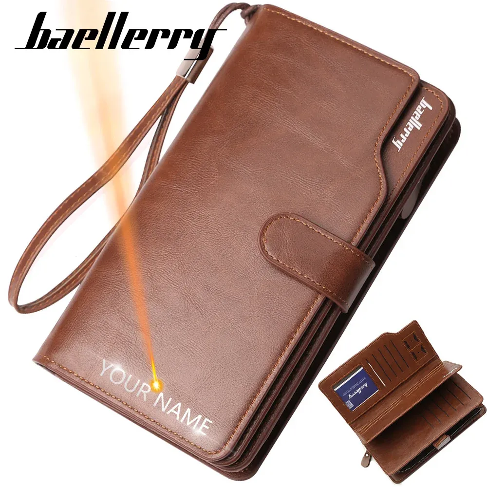 Billeteras 2022 billeteras para hombres 21 soportes de tarjetas nombre grabado de la cartera masculina cremallera gran capacidad billetera de cuero para hombres carteria