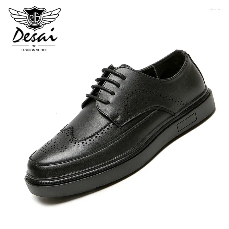 Casual Shoes 2024 Spring Men's Business Dress Pu Leather Men Soft Bottom Classic Pointed Brock Carved Lace-Up