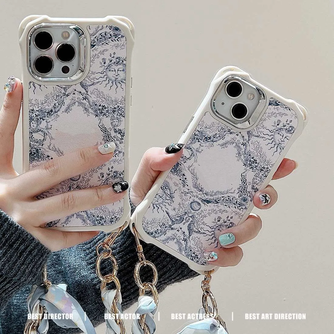 Étui floral à papillon de luxe pour iPhone 15Promax 15pro 14 13pro 12 Lentilles d'impression en cuir tpu quatre coins anti-marchant avec une écharpe en soie