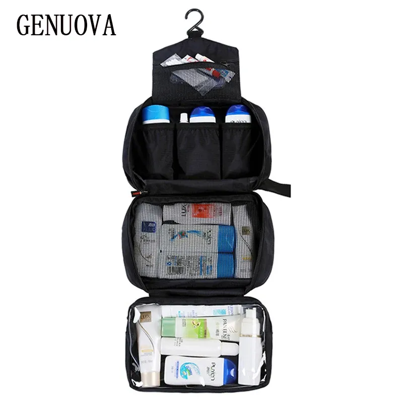 Cas nouveaux sacs de toilette suspendus hommes organisateur de voyage de voyage Femme Kit cosmétique Kit de maquillage Sac de douche à crochet imperméable de haute qualité