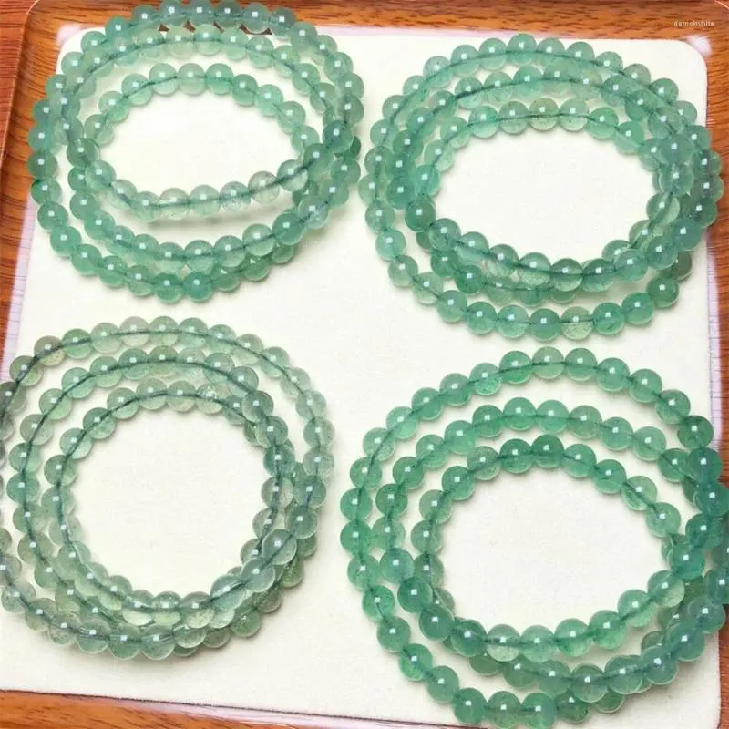 Bracelets de liaison 6,6 mm Natural Green Strawberry Quartz Triple Circle Bracelet Women Charms Yoga Meditation Amulet Strand Bangles Bijoux Cadeau