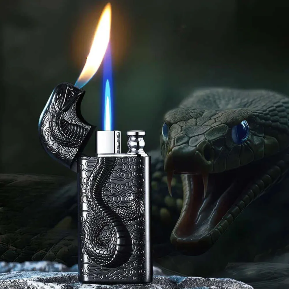 Fashionable and Cool Double Flame Without Gas Lighter Alloy Material Animal Relief Shape Butane Injection Men's Creative Lighter