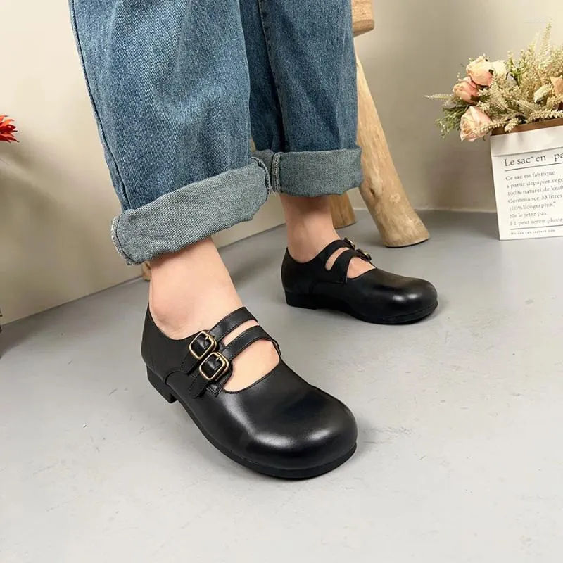 Casual Shoes Birkuir Genuine Leather Retro Mary Jane For Women Buckles Flats Elegant Slip On Luxury Female Red Walking