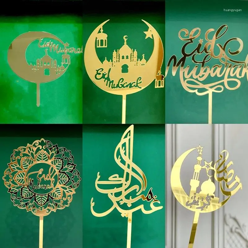Party Supplies 2024 Eid Mubarak Cake Topper Acrylique Gold Cupcake pour Hajj Decorations Muslim Baking