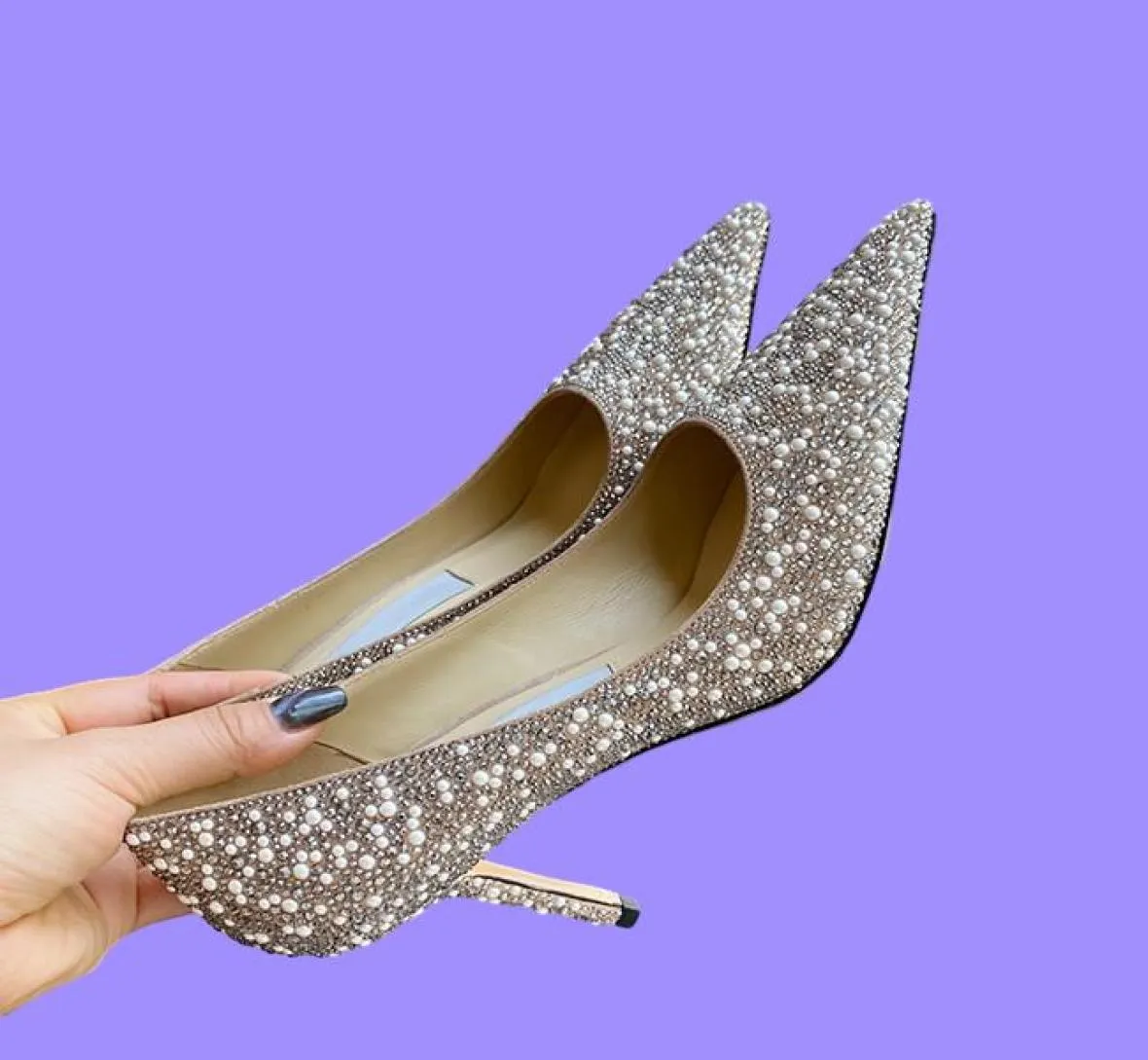 Verkauf von 65 cm 85 cm High Heels Lederspitze Pearl Diamond High Heels Flat Schuhe Leder Hochzeitsfeier Schuhe Größe 35402057037