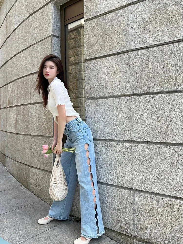 thumbnail image 2 of XUNRYAN Wide Leg Jeans For Womens Distressed Ripped Denim Pants 2 of 9