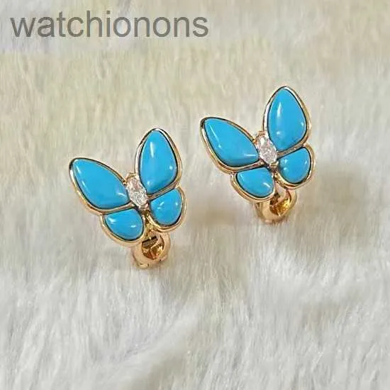 Womens Top Grade Vancelfe Original Designer Earrings Silver Precision High Edition Turquoise Butterfly Earrings k Rose Gold Red Jewelry with Logo