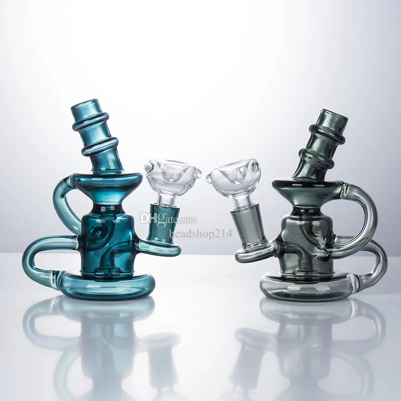 Headshop214 GB008 Cirka 5,31 tum höjd glas vatten bong återvinns luftflöde dab rigg rökrörsbubbler med 14 mm manlig kupolskål