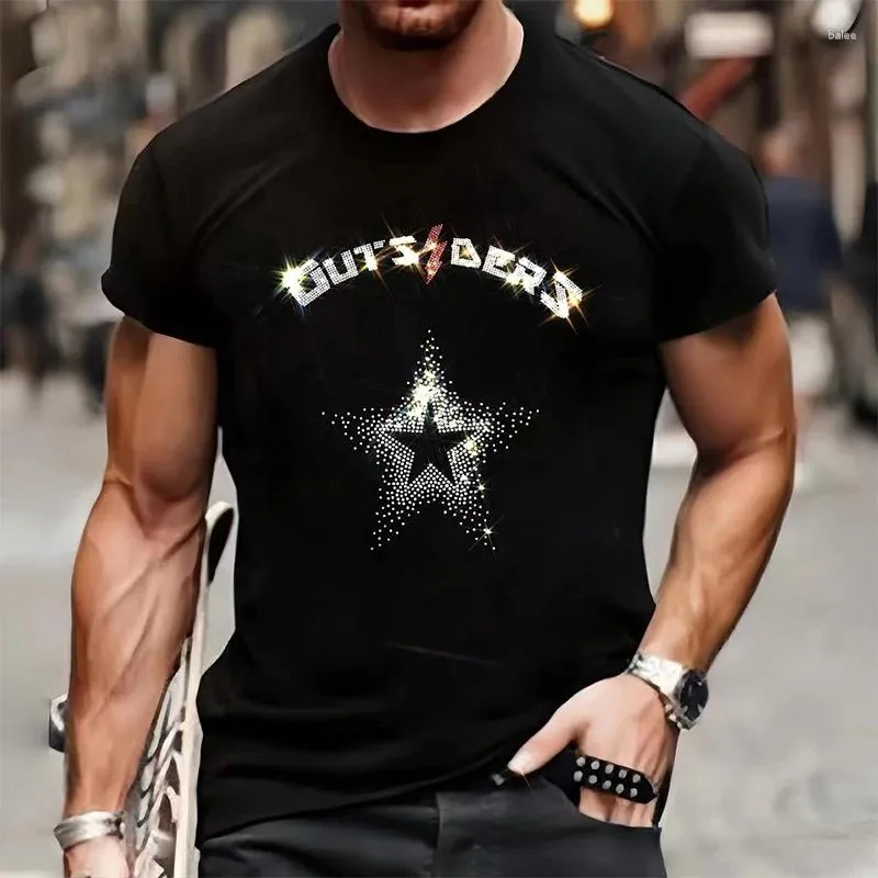 Heren t shirts modekwaliteit t-shirts zomer casual straat korte mouw kleding tee tops o-neck star rhinestone club t-shirt y2k