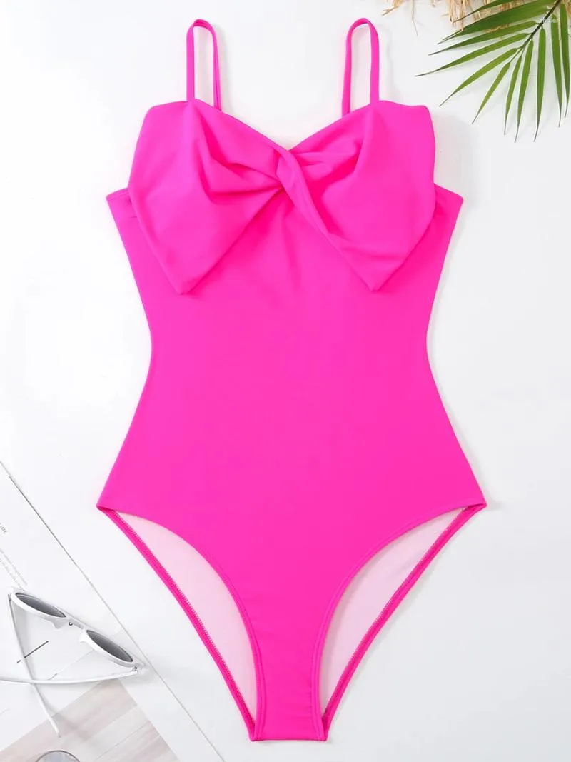 Damskie stroje kąpielowe 2024 Bowknot Solid Swimsuit Kobiet One Piece Pink Female Beachwear Bakers Bathing Swimming Swime