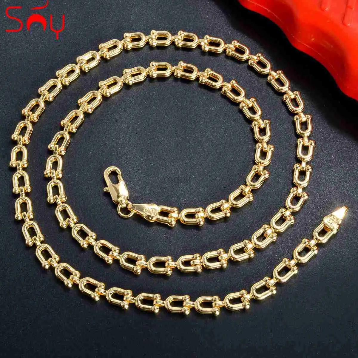 Pendant Necklaces Sunny Jewelry Hiphop Punk Curb Cuban Link Chain Necklace for Women Man Necklace Gold Color Choker Classic Wedding Party Jewelry 240419