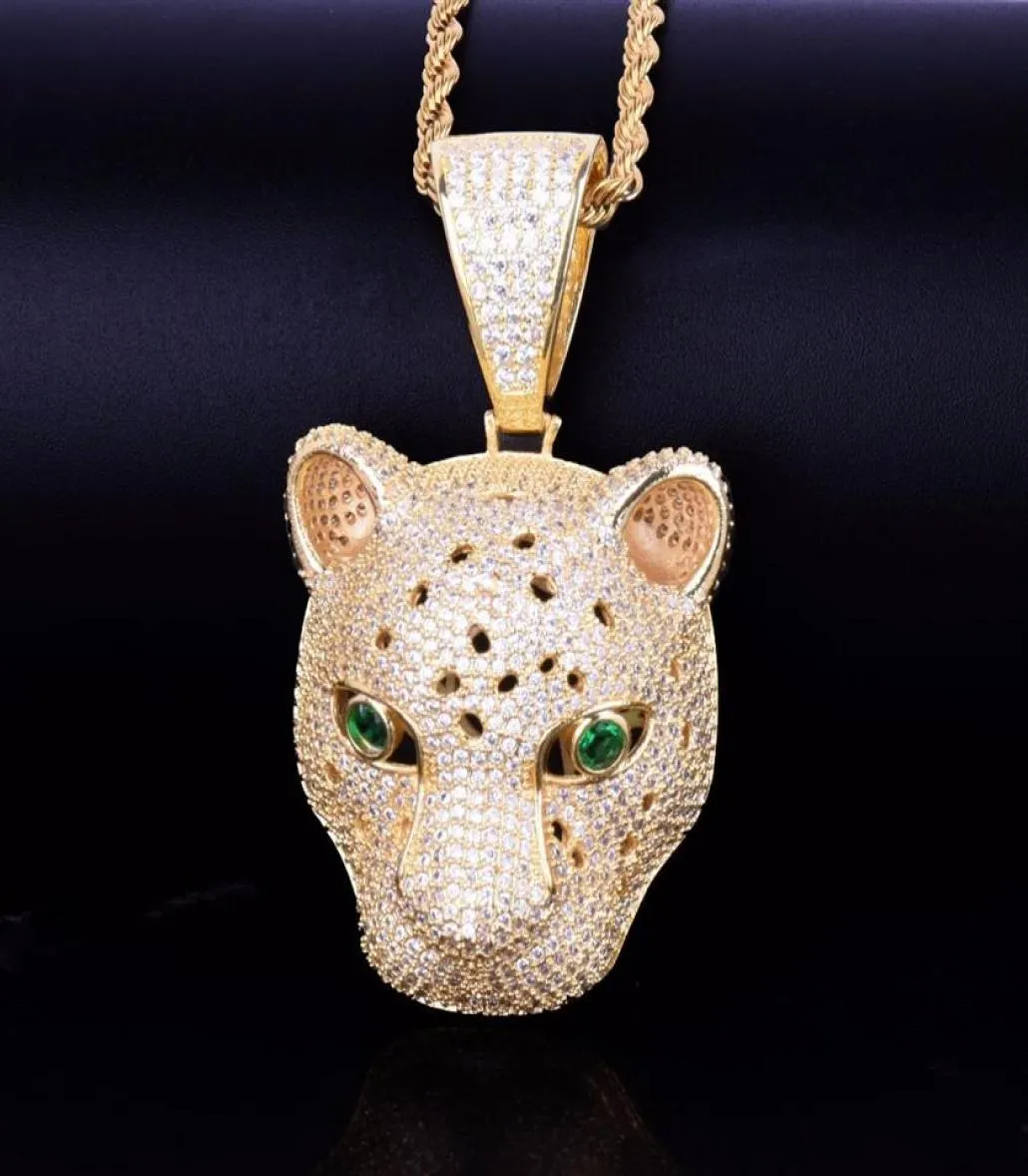Gold Star Hip Hop Jewelry Leopard Head Pendant Men Djurhalsband Gold Rock Street Ice Out Halsband med Chain311F8791040