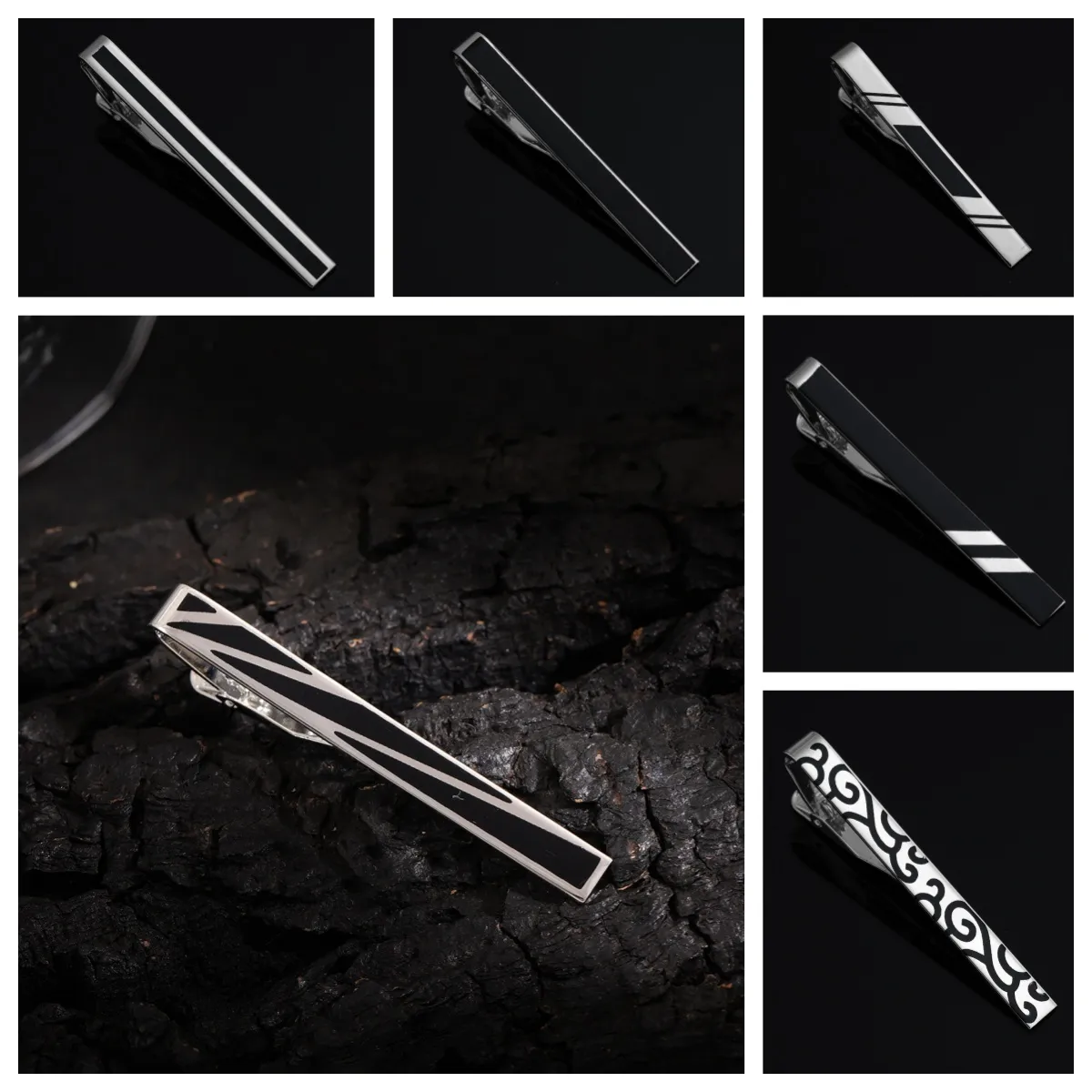 Men's business luxury black tie clip classic fashion enamel retro auspicious clouds silver professional temperament tie clip