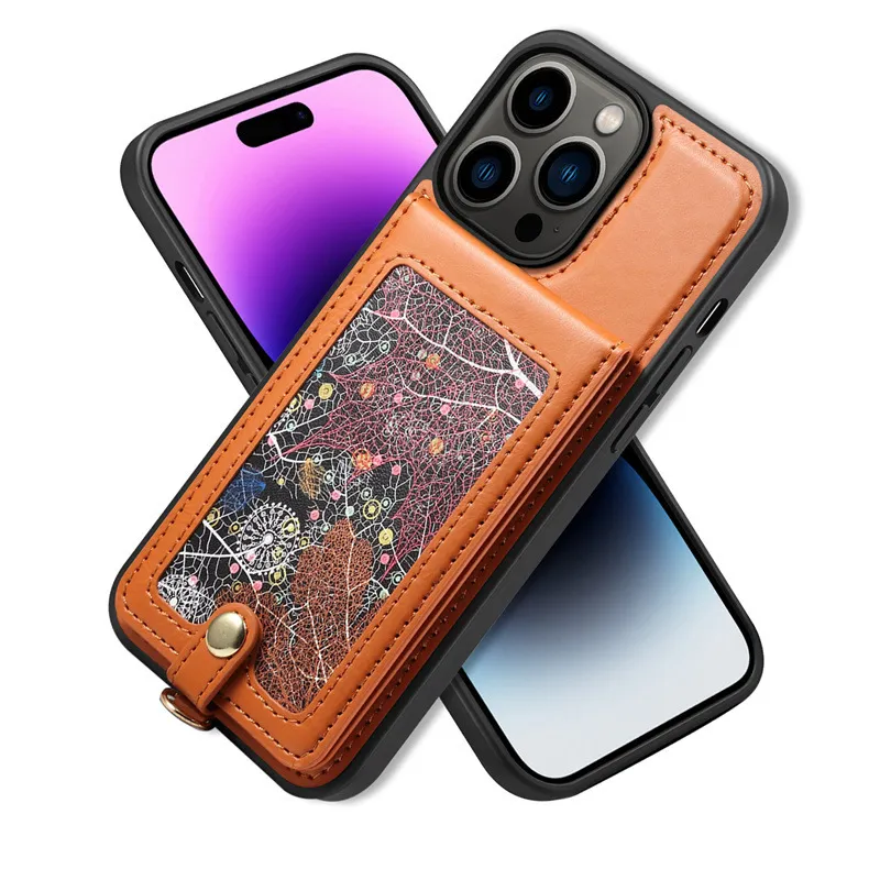 Fashion Designers Leather Back Luxury Telefono Case per iPhone 11 12 13 14 15 (Pro Max) con Funzione Porta della scheda di protezione a copertura completa del cordino