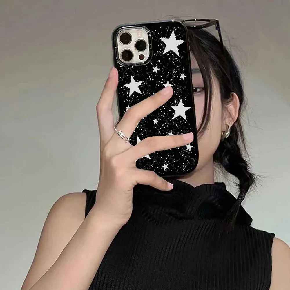 Cell Phone Cases Cool Stars glossy black fashionable phone case suitable for iPhone 15 14 Pro Max 11 12 Mini XR Max X 7 8 Plus SE Y2K shock-absorbing soft cover J240418