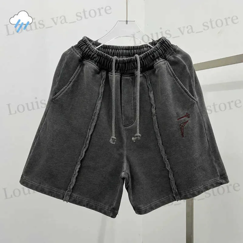 Shorts maschile in lavaggio grigio hip hop grigio hip hop ricami club di club di club di club da donna da uomo da donna di alta qualità jogger di alta qualità brches giunti t240419