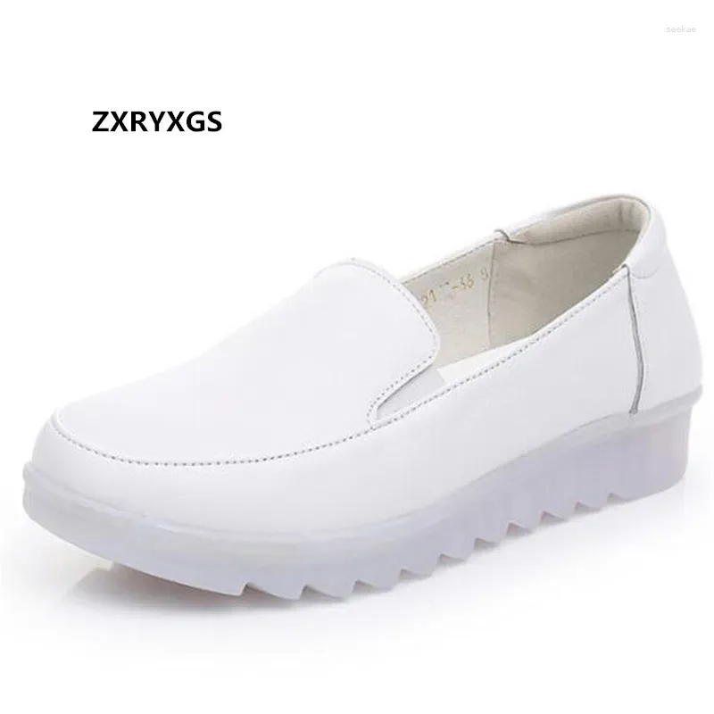 Casual Shoes 2024 Top Cowhide White Flats Soft-soled Non-slip Round Toe Loose Comfortable Women Large Size