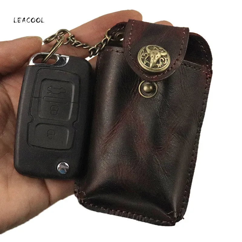 Wallets Leacool Genuine Leather Wallet Coin Purse Zipper Bag Keychain Cover for Keys Organizer Card Holder Gifts Key Pouch