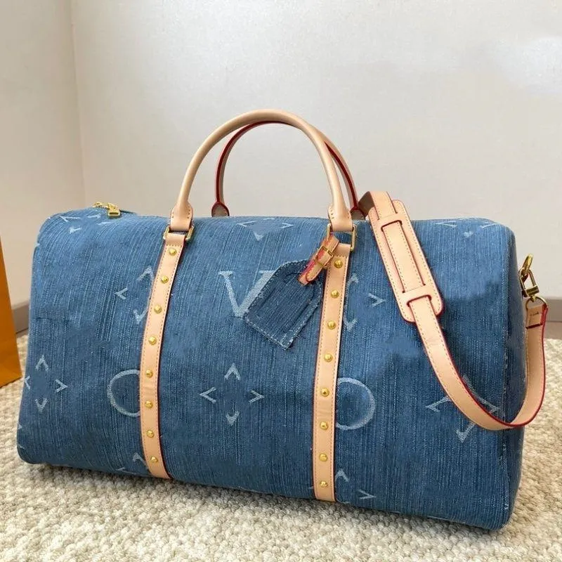 Louls Vutt Men's Fitness Bag Crossbody Luxury Designer Women's Denim Travel and Men's Keepall Shoulder Bag 50cm 24Ss Bag Bag