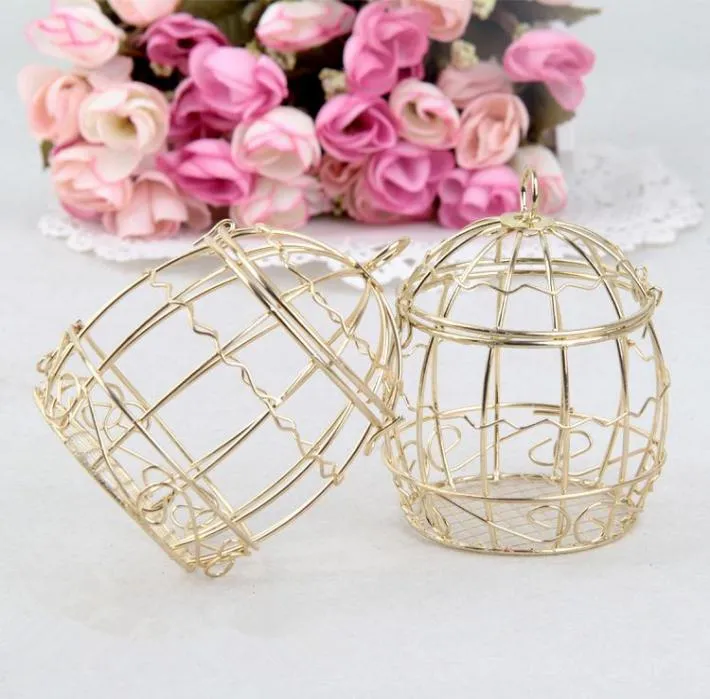 Gold Wedding Favor Box European creative romantic wrought iron birdcage wedding candy box tin box for Wedding Favors2370140