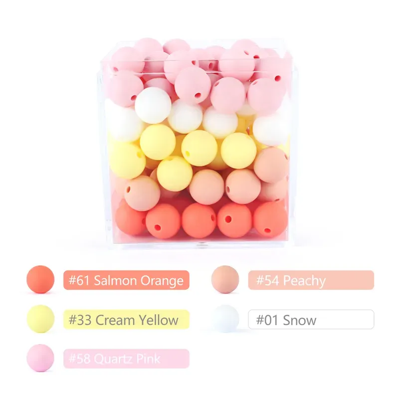 15mm Silicone Loose Beads Food Grade Safe Silicone Teether DIY Chewable Colorful Round Ball Baby Teething Beads Baby Toys 220326