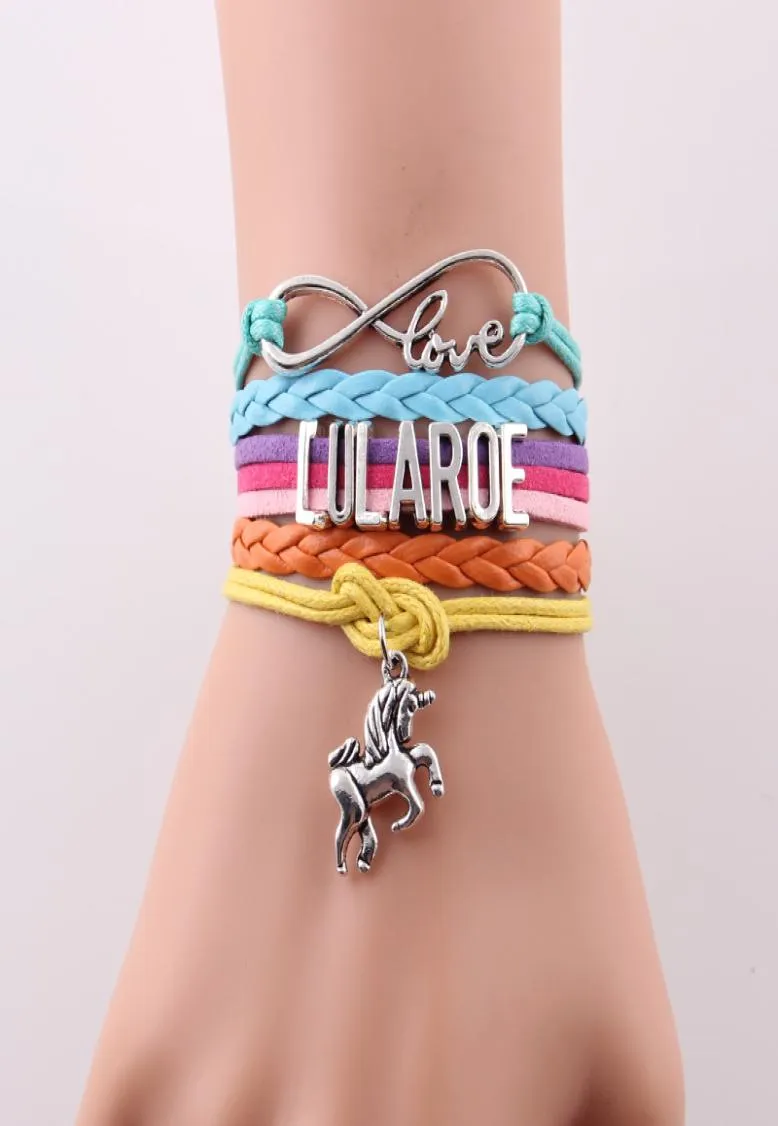 30pcslot lulaeoe infinity love unicorno fascino bracciale in tessuto europa in stile americano in pelle in pelle bracele intrecciata a mano Bracele6241812