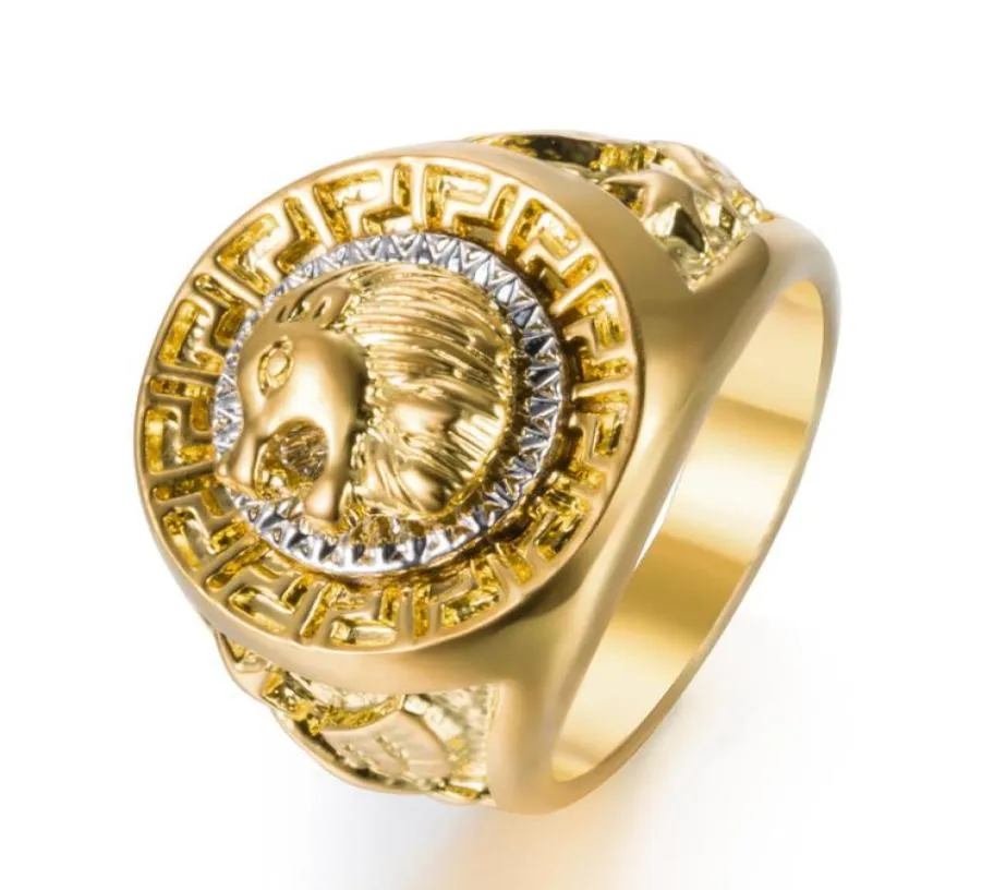 Gold Colors Classic Men039s Style Punk Hip Hop Ring Cool Lion Head Band Gold Ring Jewelry4130022