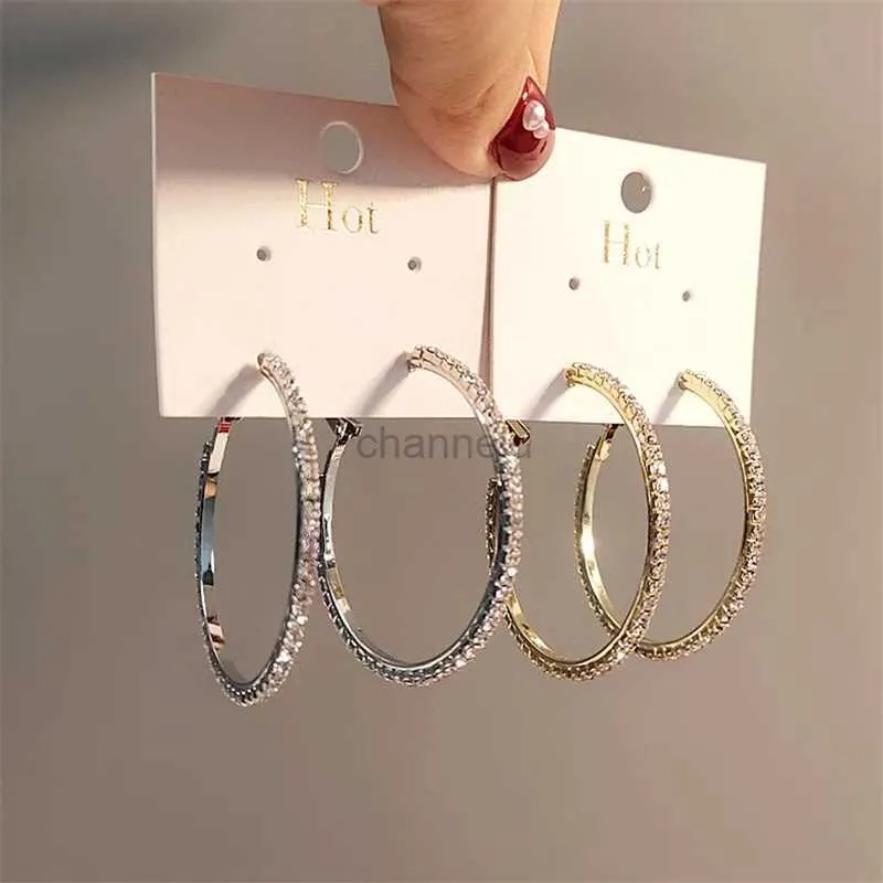 Other 2021 new fashion exaggerated style shiny crystal Rhine womens Big Round Earrings exquisite luxury womens Earrings Jewelry Gift 240419