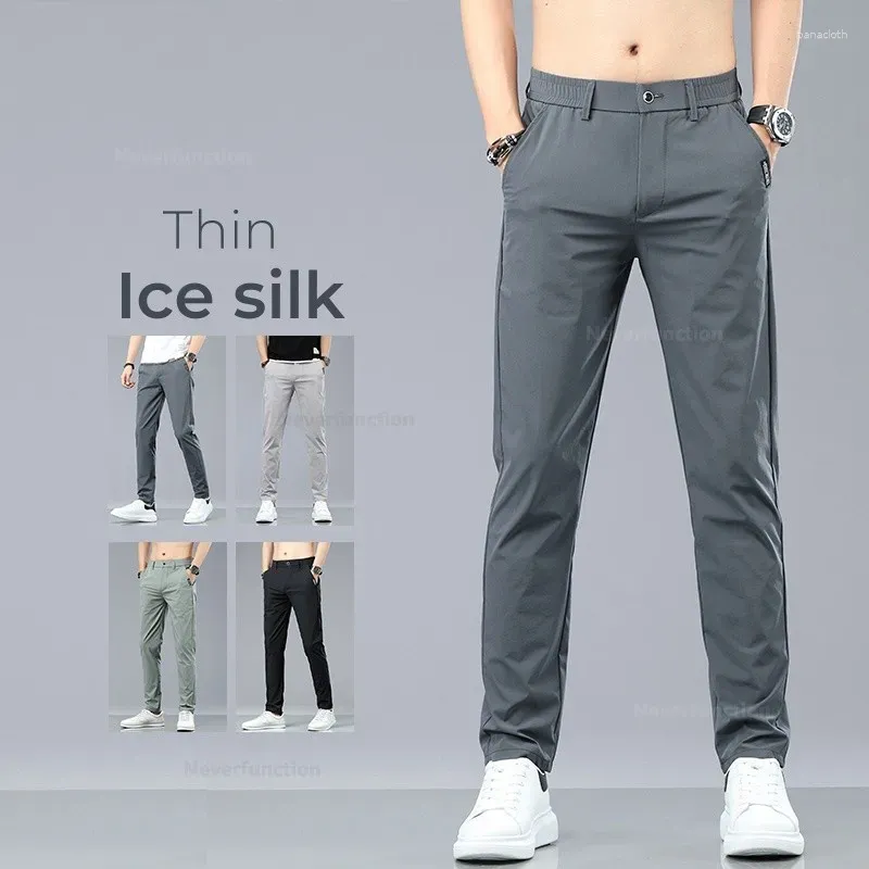 Pantalon masculin d'été étendue mince pour les hommes commerciaux couleurs solides minces consécutives de travail formel décontracté pantalon mâle 28-38