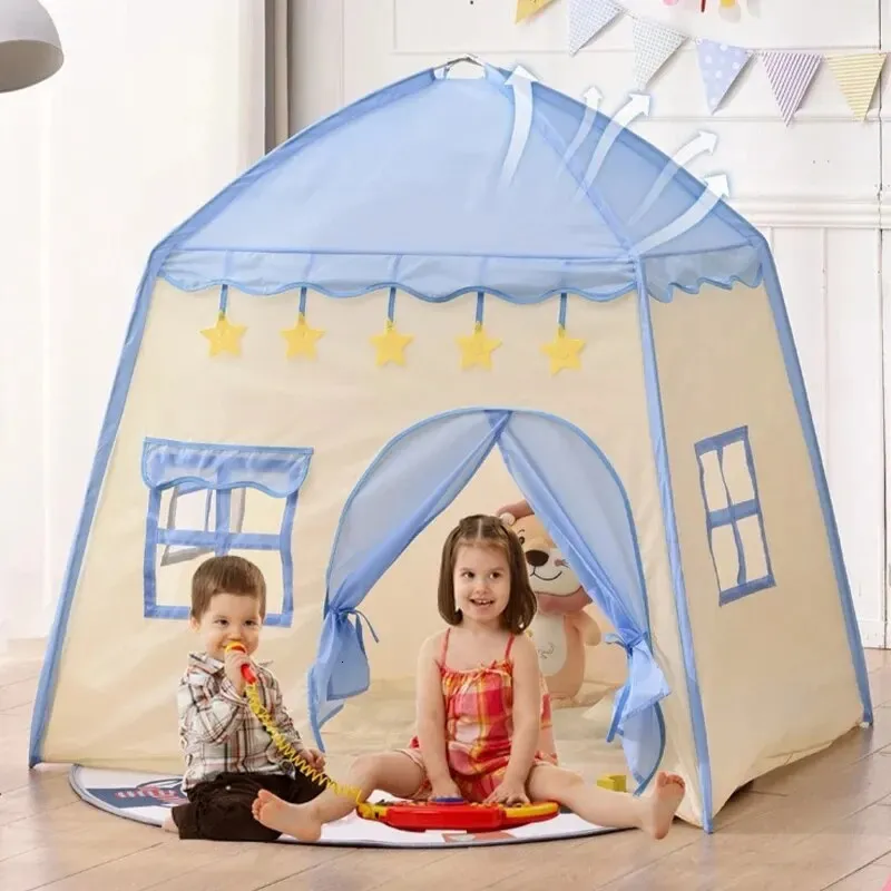 Childrens Tent Playhouse chłopcy i dziewczęta w pomieszczeniach i na zewnątrz przenośna tkanina Oxford Pink Blue Toy Small House 240415