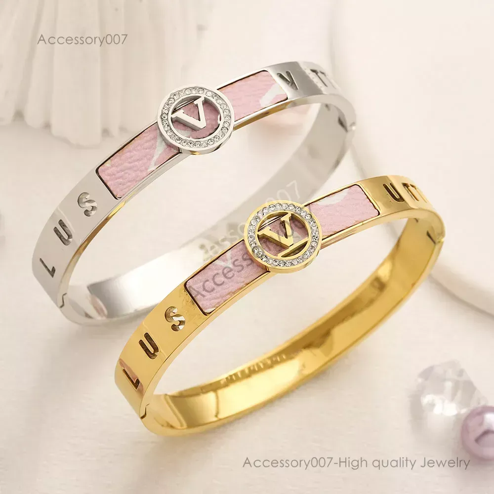 Bangle Designer Jewelry Armband Designer Armband Bangle Pink Leather 18K Gold Plated Spring Love Jewelry Gift Party 925 Silver Plated S