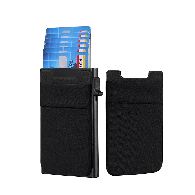 Plånböcker Auto Pop Up Credit Card Holder Minimalistiska visitkort Plånbok RFID Blockerar Men's Smart Slim Aluminium Card Holder