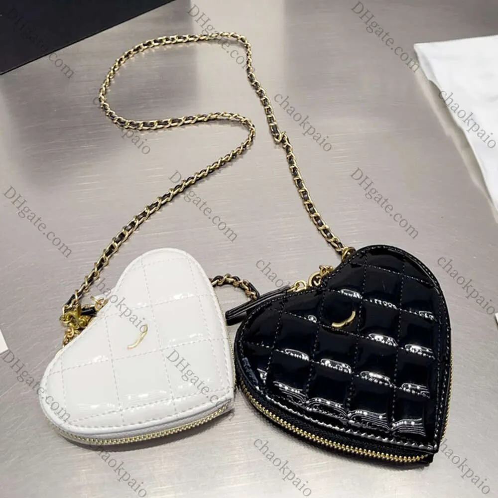 Mini doppio cuore con cerniera con cerniera con cerniera borsetta borsetta in pelle in pelle nera matelasse catena di matelasse adorabile spalla crossbody borsetta portafoglio hardware in metallo oro 14 cm