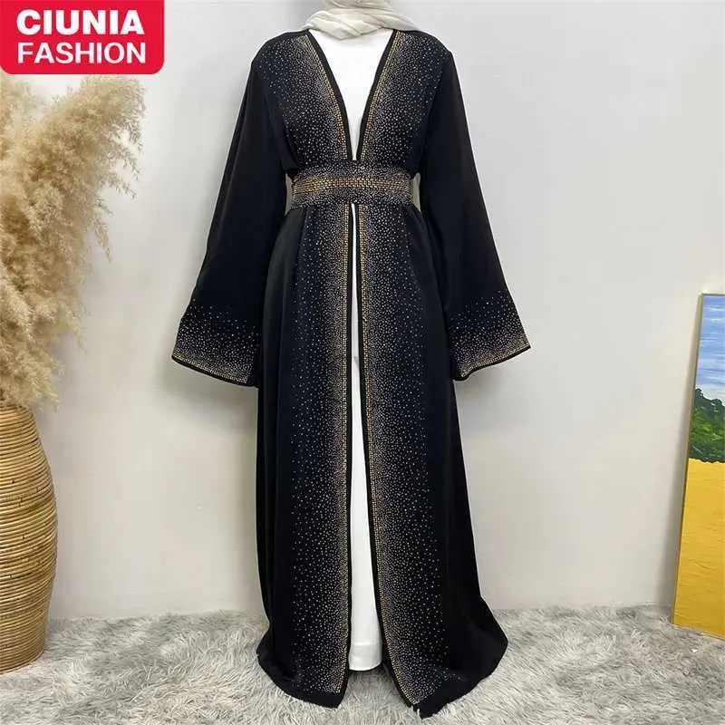 Vêtements ethniques noirs islamiques Abayas Nida Hot Drill Burkini femme musulmane Modesty de dinde Robe Ramadan Kimono Dubai Robes longues pour les femmes 2023 D240419