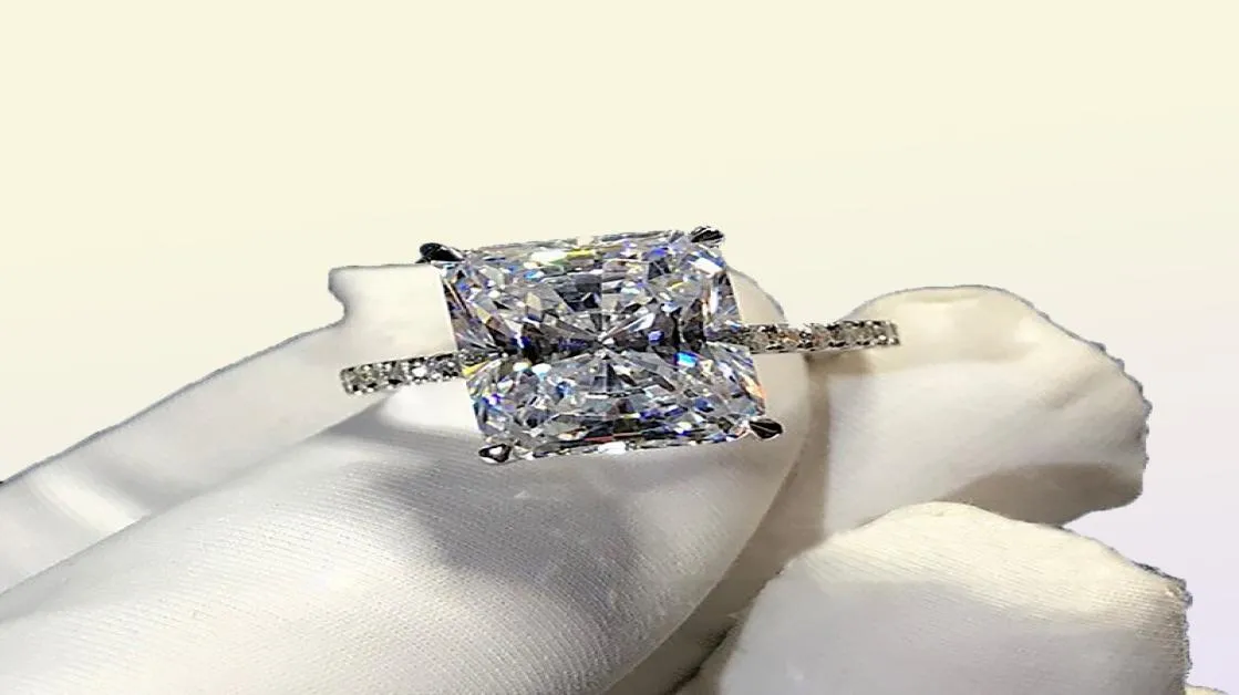 925 Sterling Silver Ring Cut 5CT Diamond Moissanite Square Engagement Band de bandes de mariage pour femmes Gift9760739