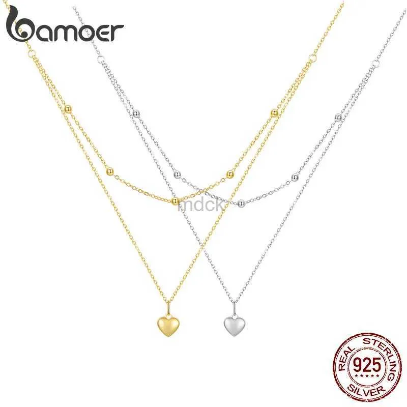 Hanger kettingen bamoer 925 sterling zilveren hart hanger ketting voor vrouwen goud dubbele laag choker vrouwelijke fijne sieraden bsn168 240419