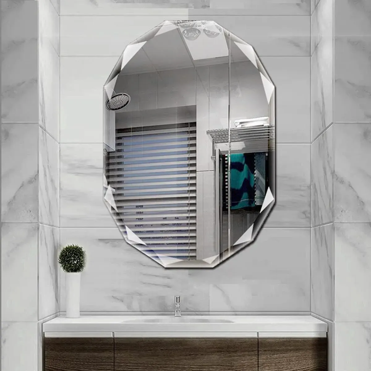 Aynalar Tek Bükülmüş Kenar Çerçevesiz Duvar Montajı Banyo Vanity Ayna, 30 "x 36"